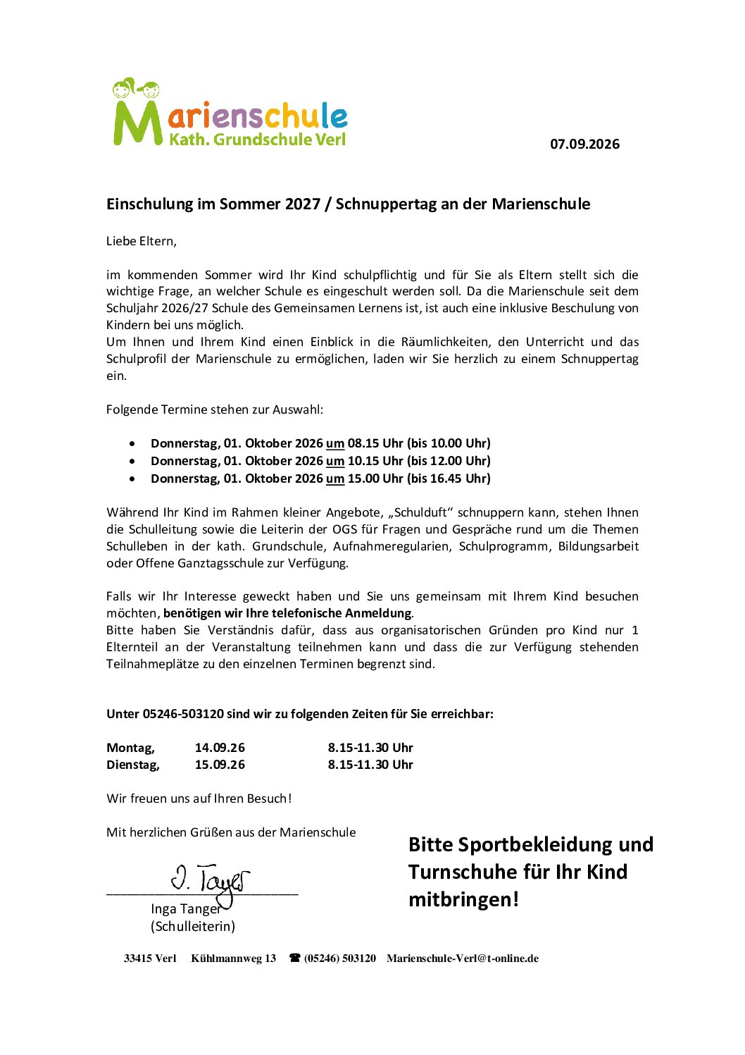 Schnuppertag - Einladung 2026